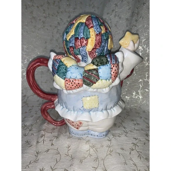 Vtg Teapot Patchwork Angel 1996 Cosmos For H.O.L. 3 Piece Tea For One Tea Pot - Picture 2 of 16